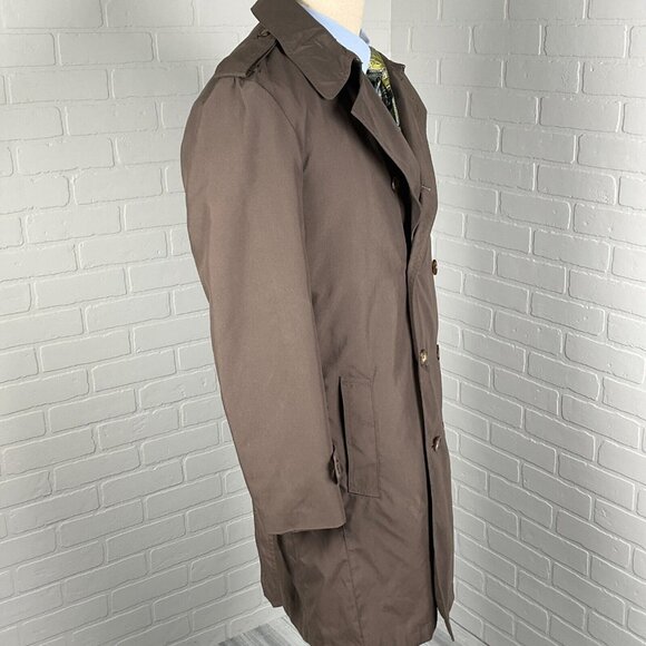 Savile Row London Coat Men Medium 42‎ Brown Kingston Trench Rain Belt Warmer VTG - Picture 5 of 16
